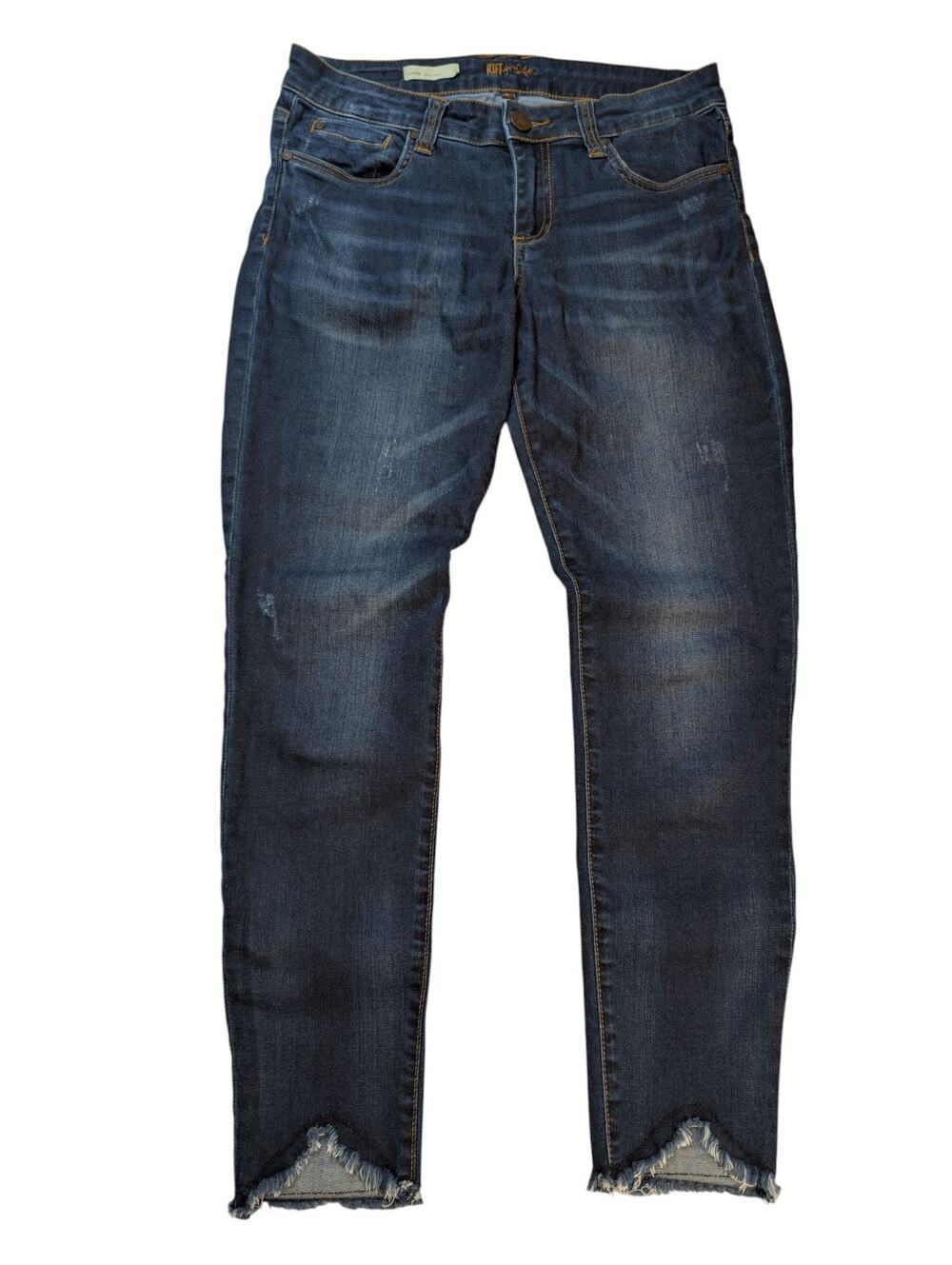 KUT From The Kloth Connie Ankle Skinny Jeans Dark Wash Distressed Raw Hem 6